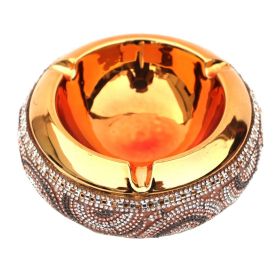 Ambrose Chrome Plated Crystal Embellished Ceramic Ashtray (Color: as Pic)